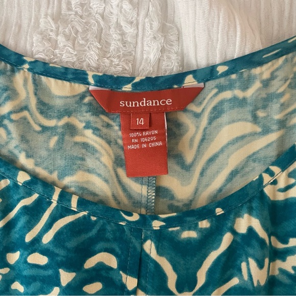 Sundance Blue Waves Sundress 14 Sleeveless Keyhole Neckline Handkerchief Hem - Picture 7 of 7